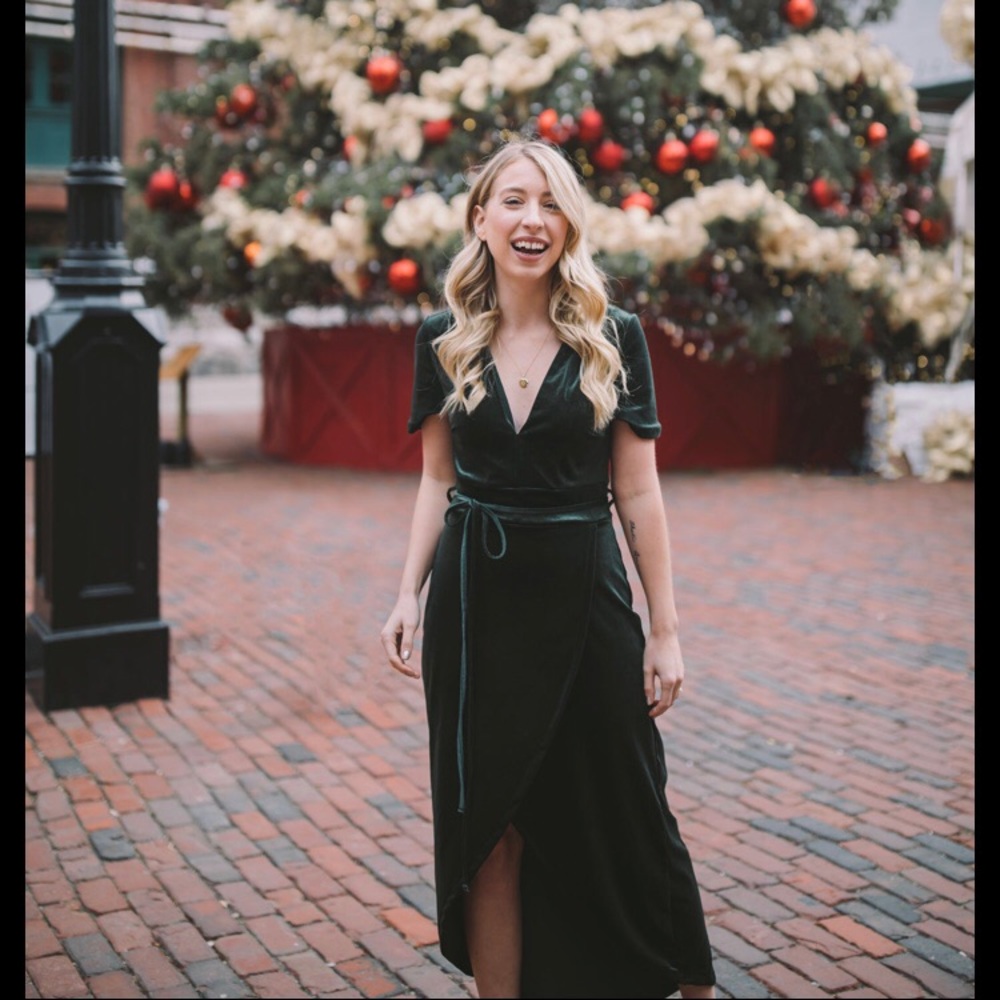 Green Velvet Wrap Dress